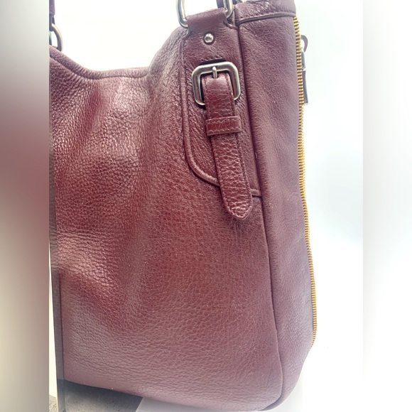 Auth Prada Burgundy Plum Cervo Shine Leather Double Zipper Shoulder Bag Preloved - Picture 15 of 16